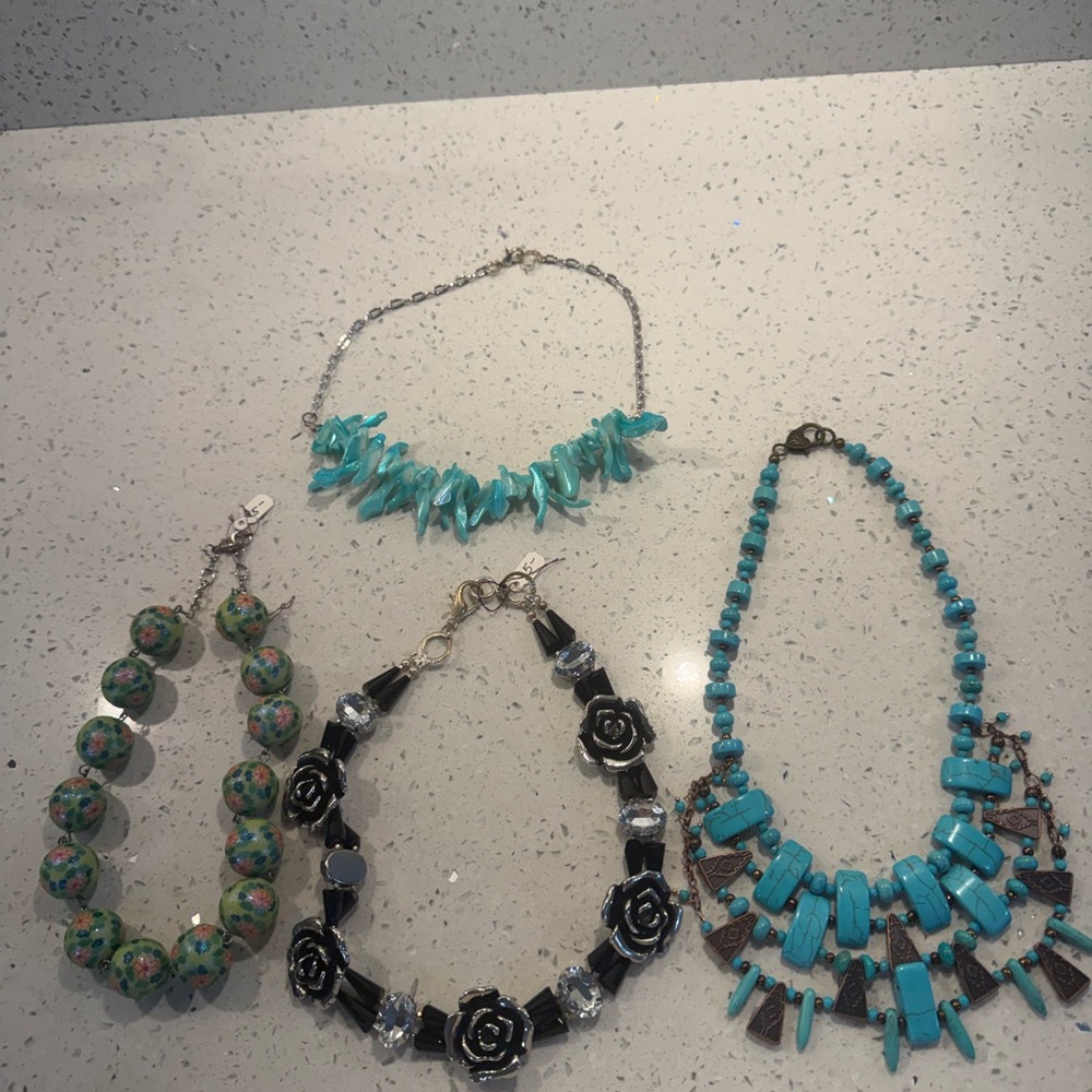 Elegant Turquoise,Black , Floral and painted ivory Necklaces